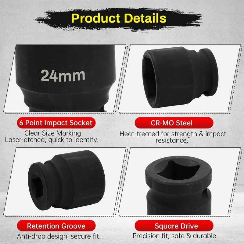 SUNKOO 1/2 Inch Drive 24mm Deep Impact Socket, CR-MO 6 Point Heavy Duty Metric Axle Nut Socket for Easy Removal of Axle and Wheel Hub Nuts - Image 3